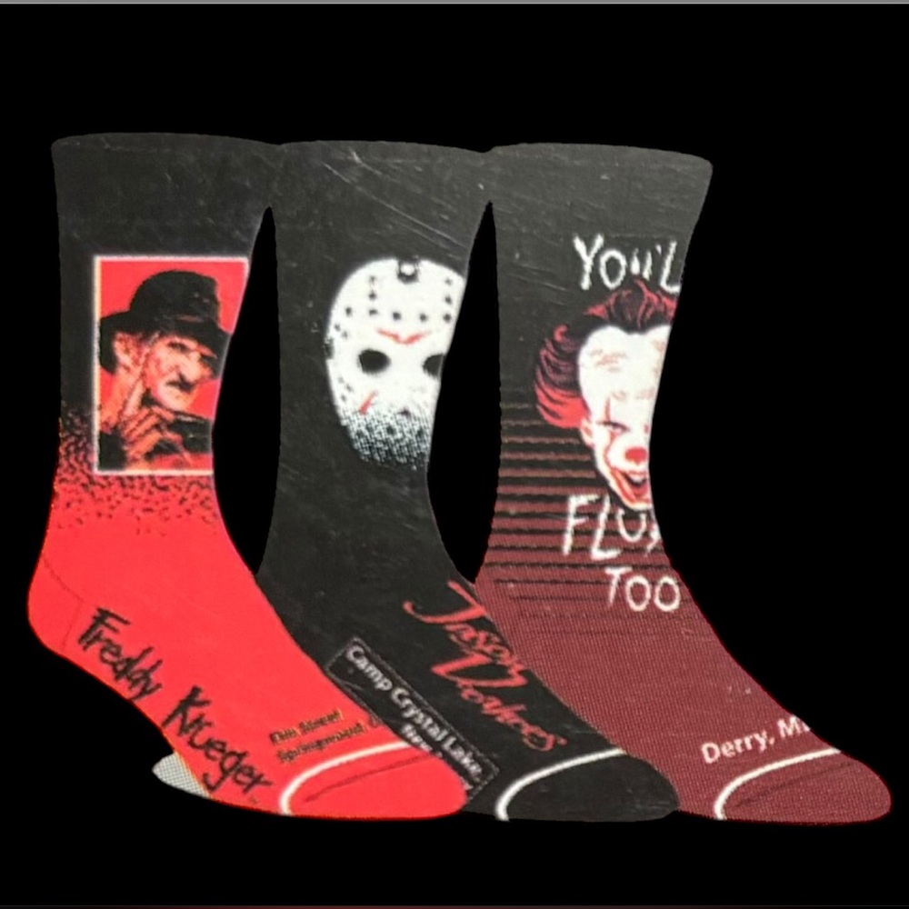Horror Movies Men's Crew 3 Pack Sock Set It Friday 13th Nightmare on Elm St